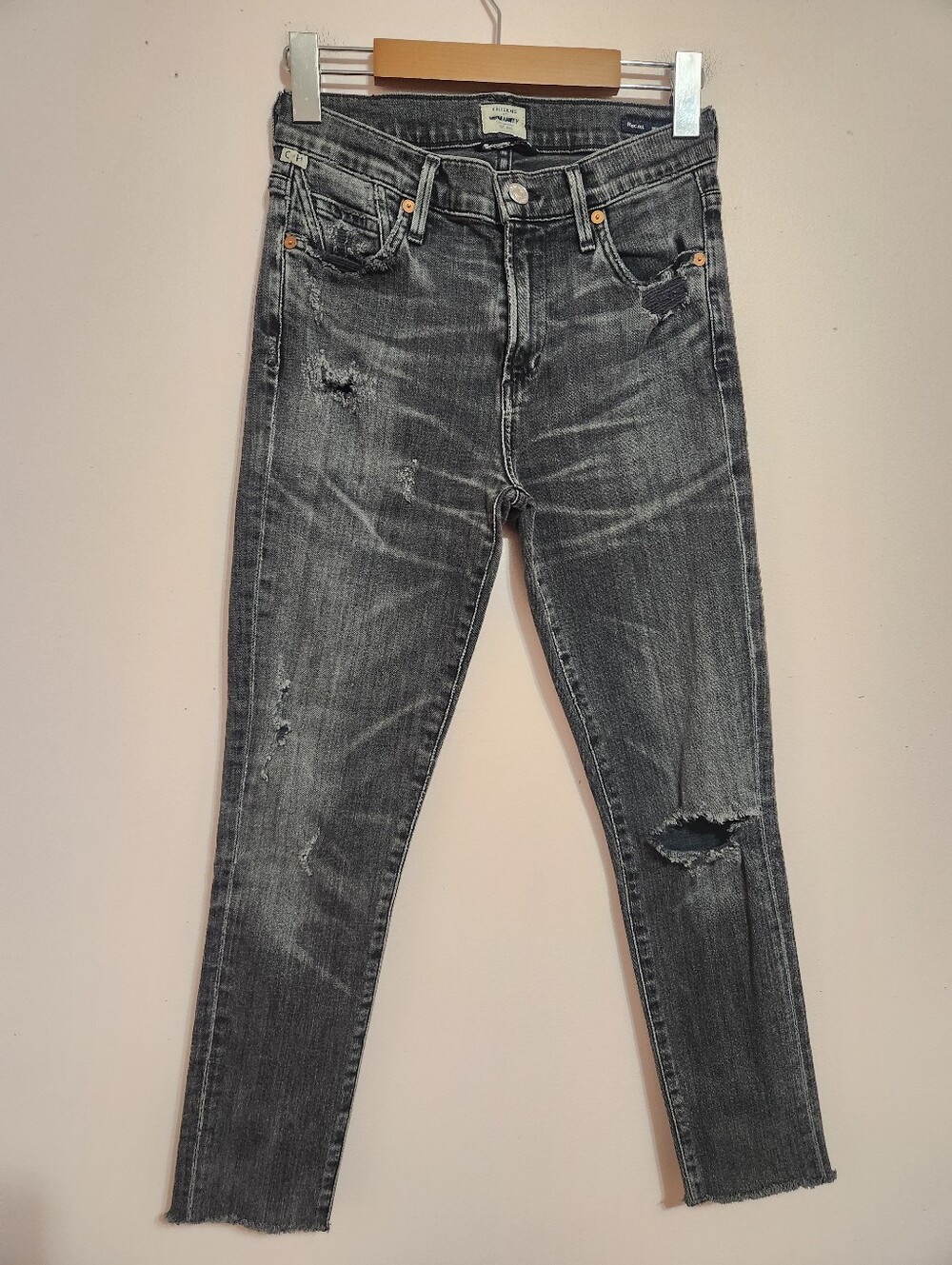 Citizens of Humanity Rocket High Rise Skinny Distressed Jeans Washed Black 25